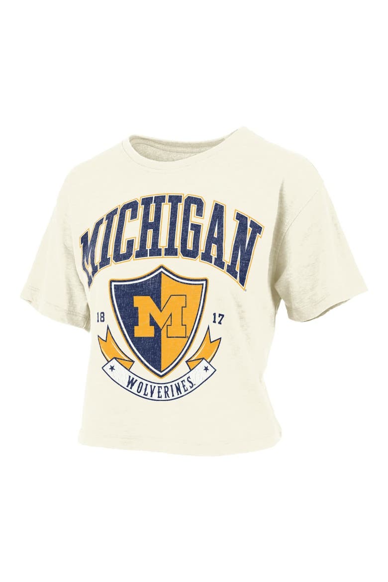 Women's Pressbox Cream Michigan Wolverines Buckler Vintage Cropped T-Shirt, Alternate, color, Cream
