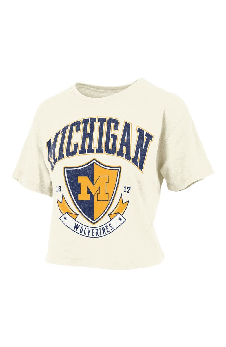 PRESSBOX Women's Pressbox Cream Michigan Wolverines Buckler Vintage Cropped T-Shirt, Alternate, color, Cream