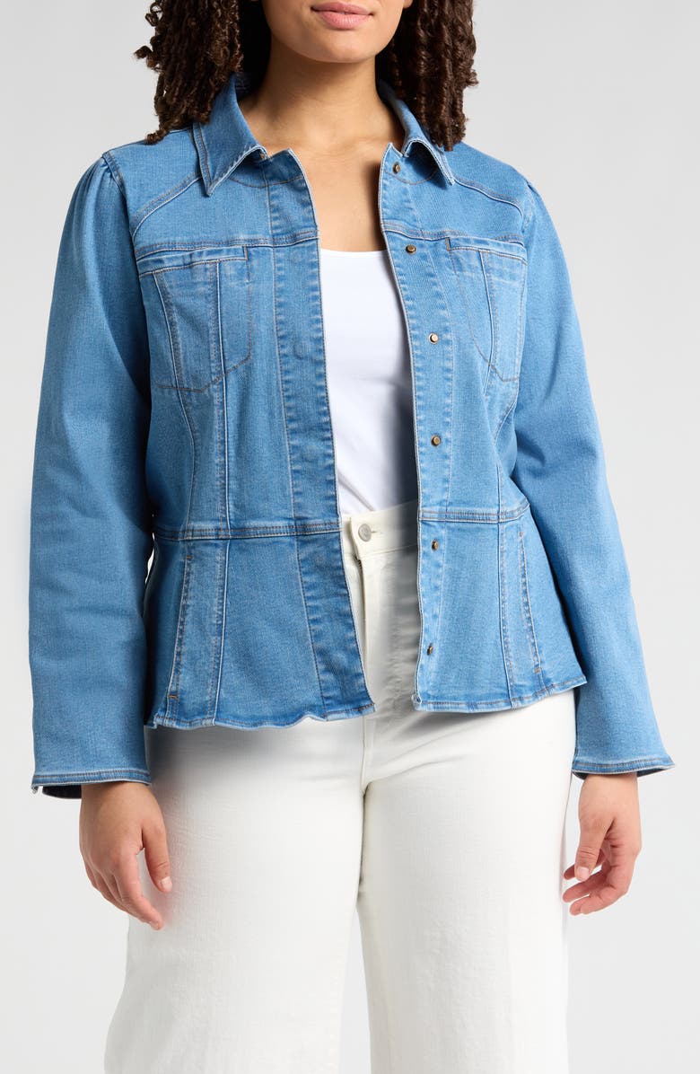 Wit & Wisdom Peplum Denim Jacket, Main, color, Light Blue