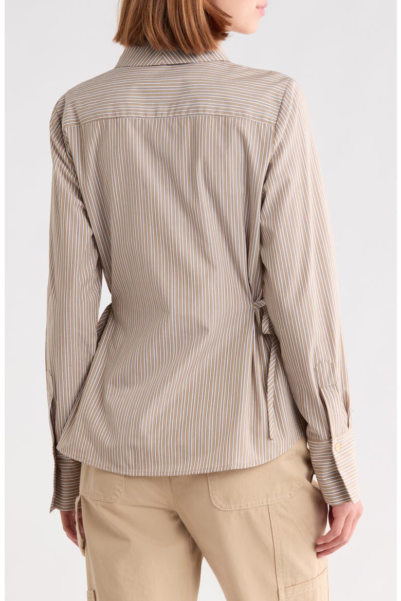 Striped Long Sleeve Button-Up Shirt with Side Ties, Alternate, color, HUMUS