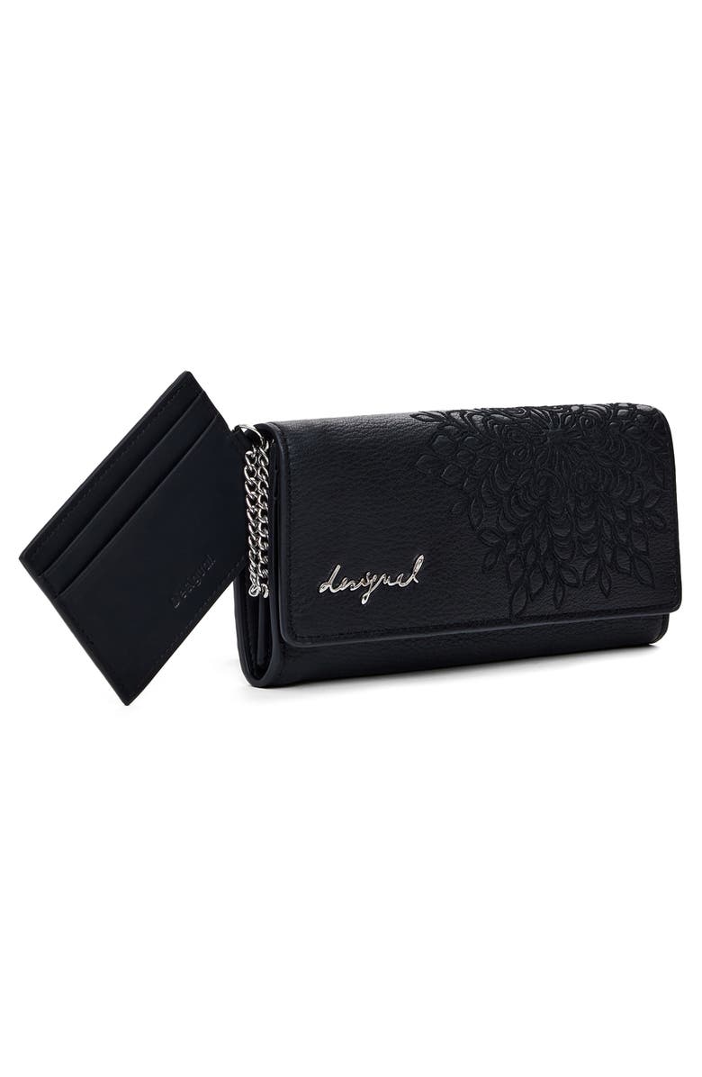 Desigual Medium Faux Leather Wallet, Alternate, color, Black