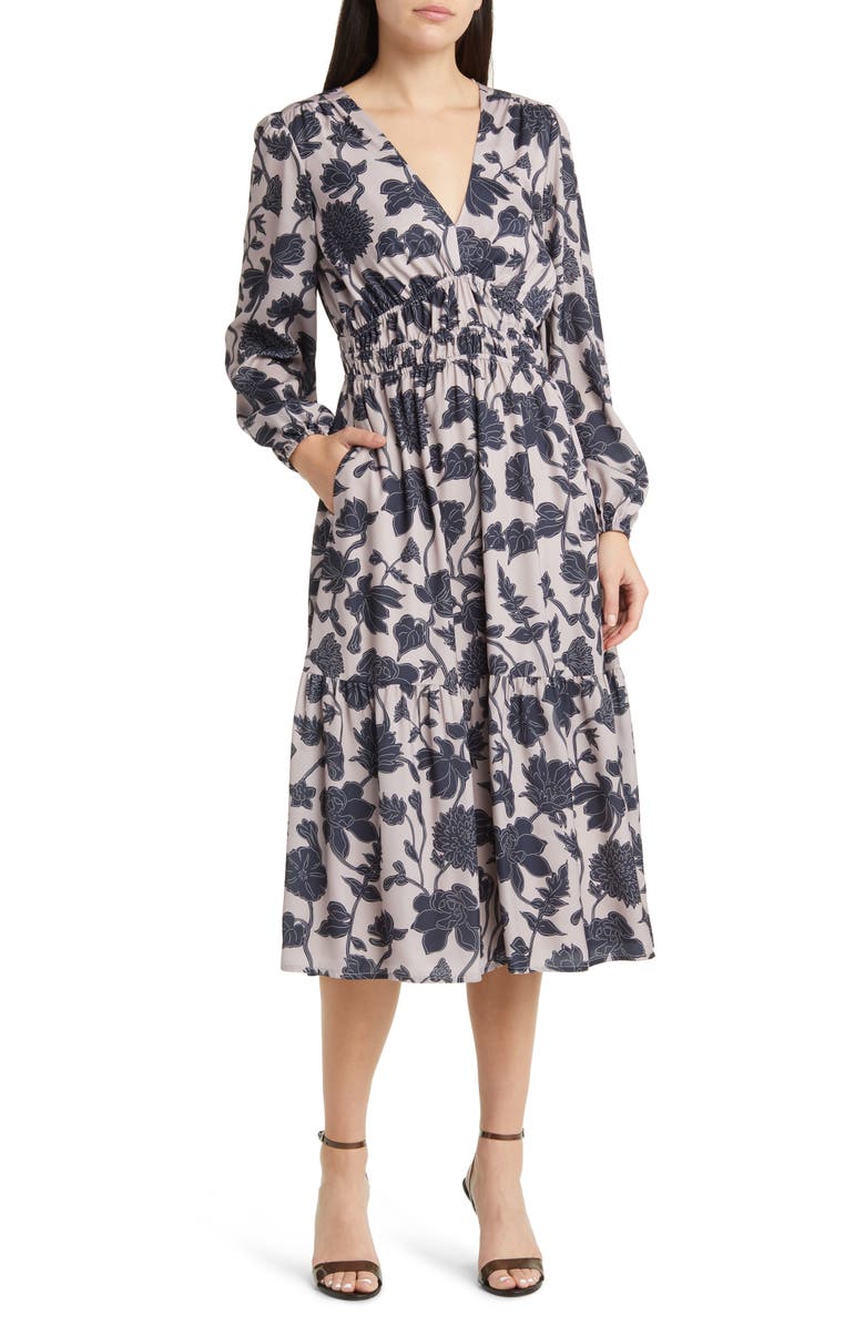Lost + Wander Amina Floral Print Long Sleeve Midi Dress, Main, color, 