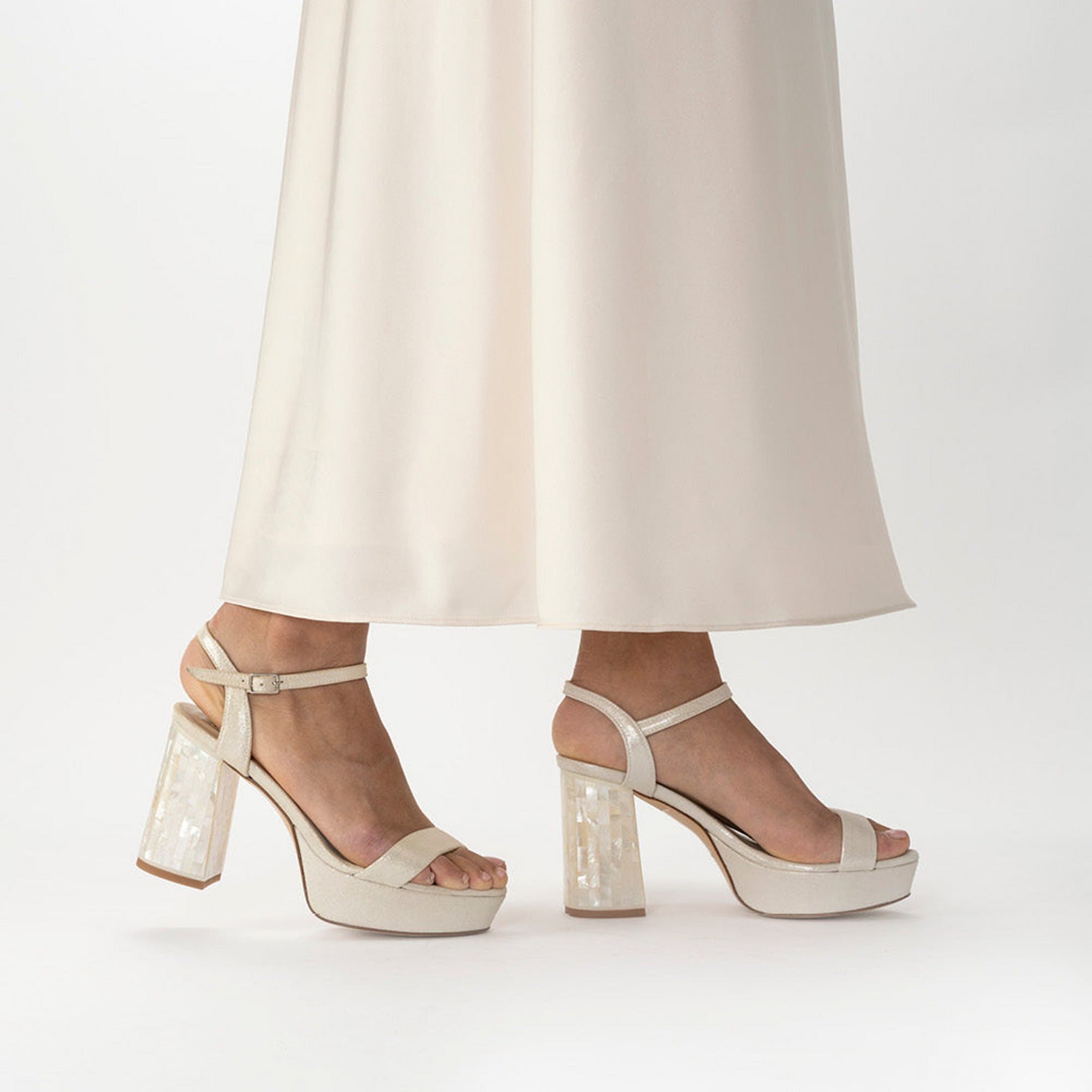 Freya Rose GiGi Ivory Ankle Strap Pearl Heel Sandal, Alternate, color, Ivory