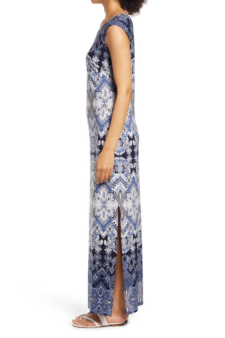 Tile Print Cap Sleeve Maxi Dress, Alternate, color, SLATE
