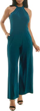 Nina Leonard Twist Halter Knit Jumpsuit