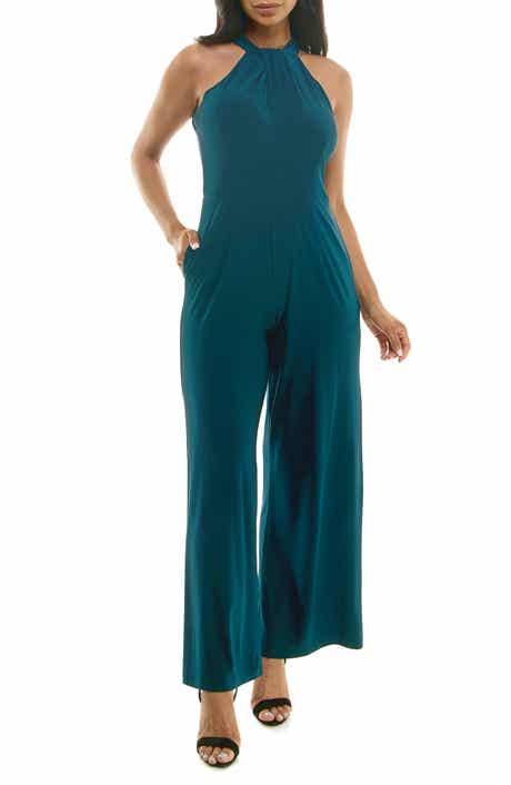 Nina Leonard Twist Halter Knit Jumpsuit