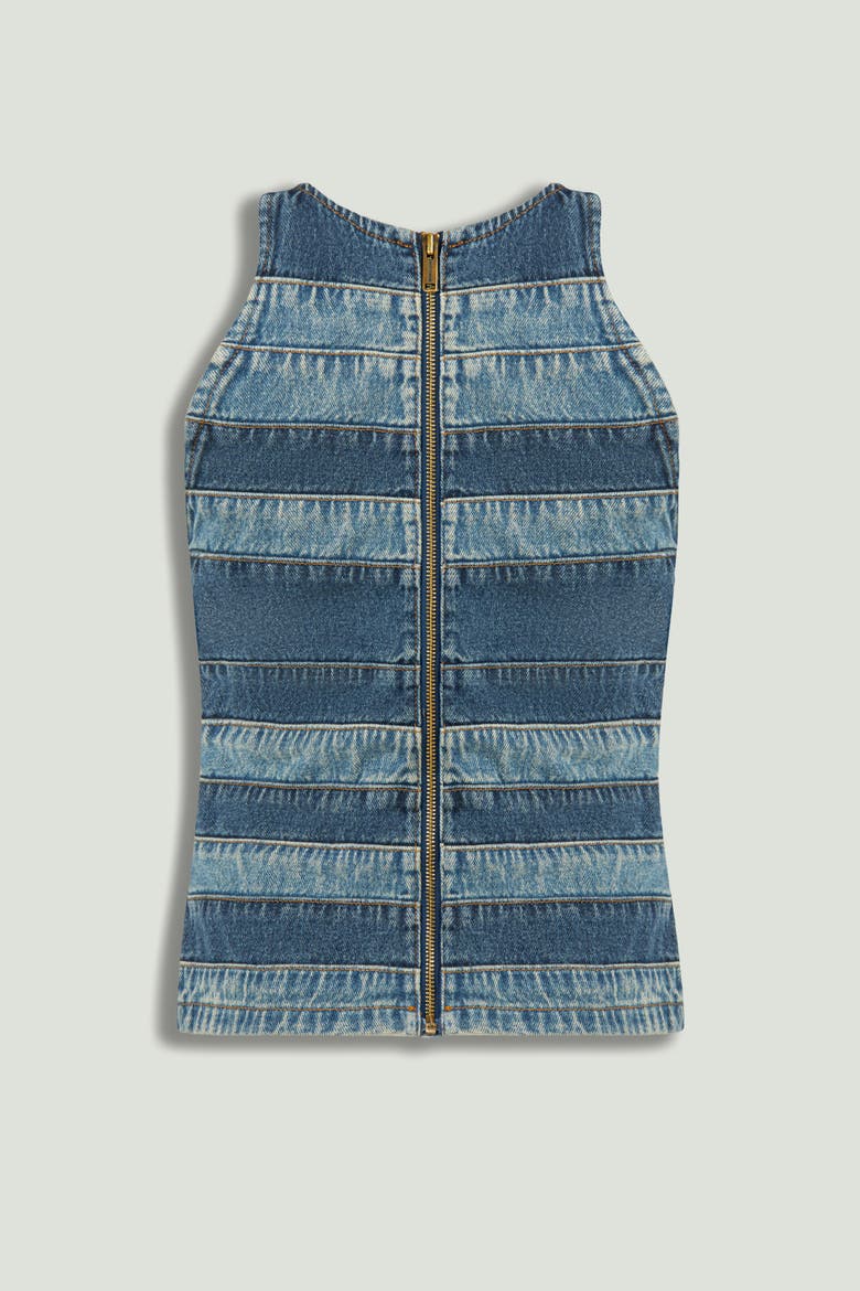 Halter Neck Denim Blouse, Alternate, color, Indigo Bkue