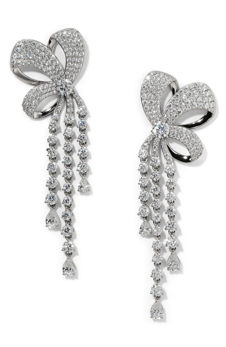 Nadri Eros Ribbon Bow Drop Earrings, Main, color, Rhodium