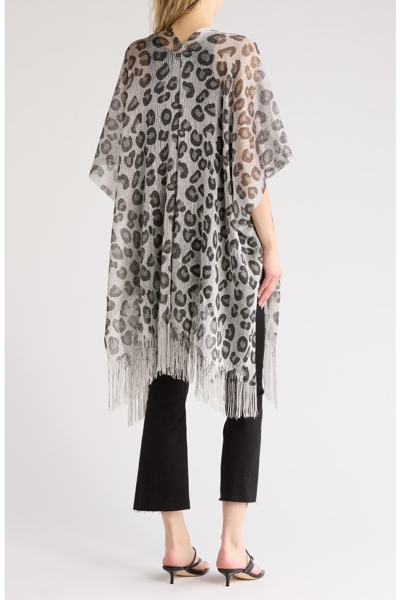 Sparkle Leopard Fringe Trim Ruana, Alternate, color, SILVER