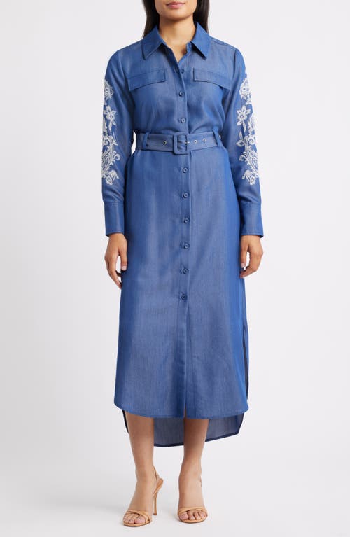 Sam Edelman Embroidered Long Sleeve Denim Shirtdress In Blue