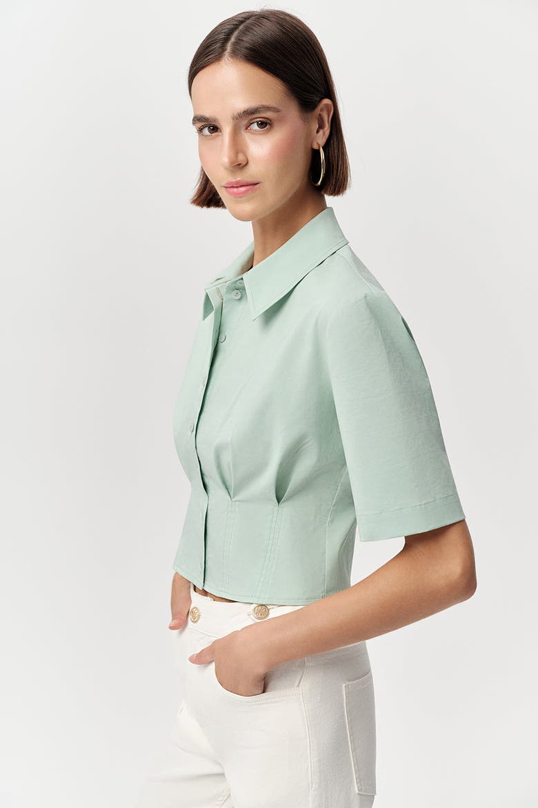 Charm Fitted Pleated Cropped  Shirt, Alternate, color, Green
