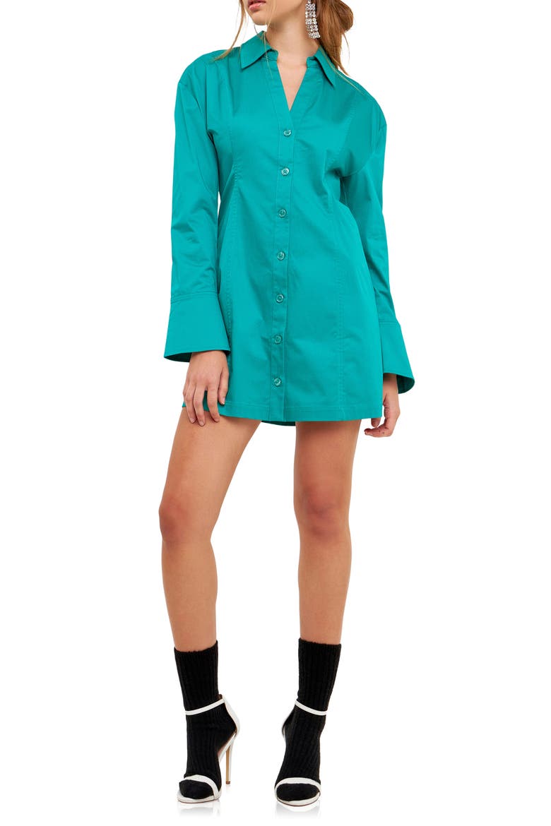 Cotton Blend Long Sleeve Shirtdress, Main, color, GREEN