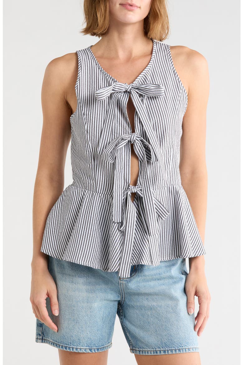 Bow Front Striped Peplum Tank, Main, color, BLACK/ WHITE