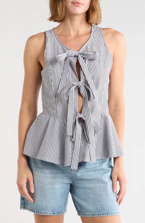 Bow Front Striped Peplum Tank
