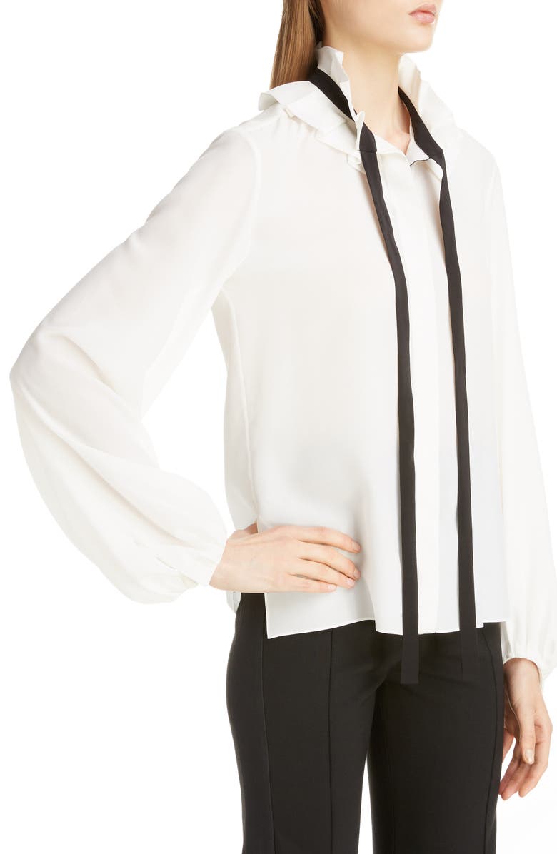 Chloé Ruffle Tie Neck Silk Blouse, Alternate, color, 