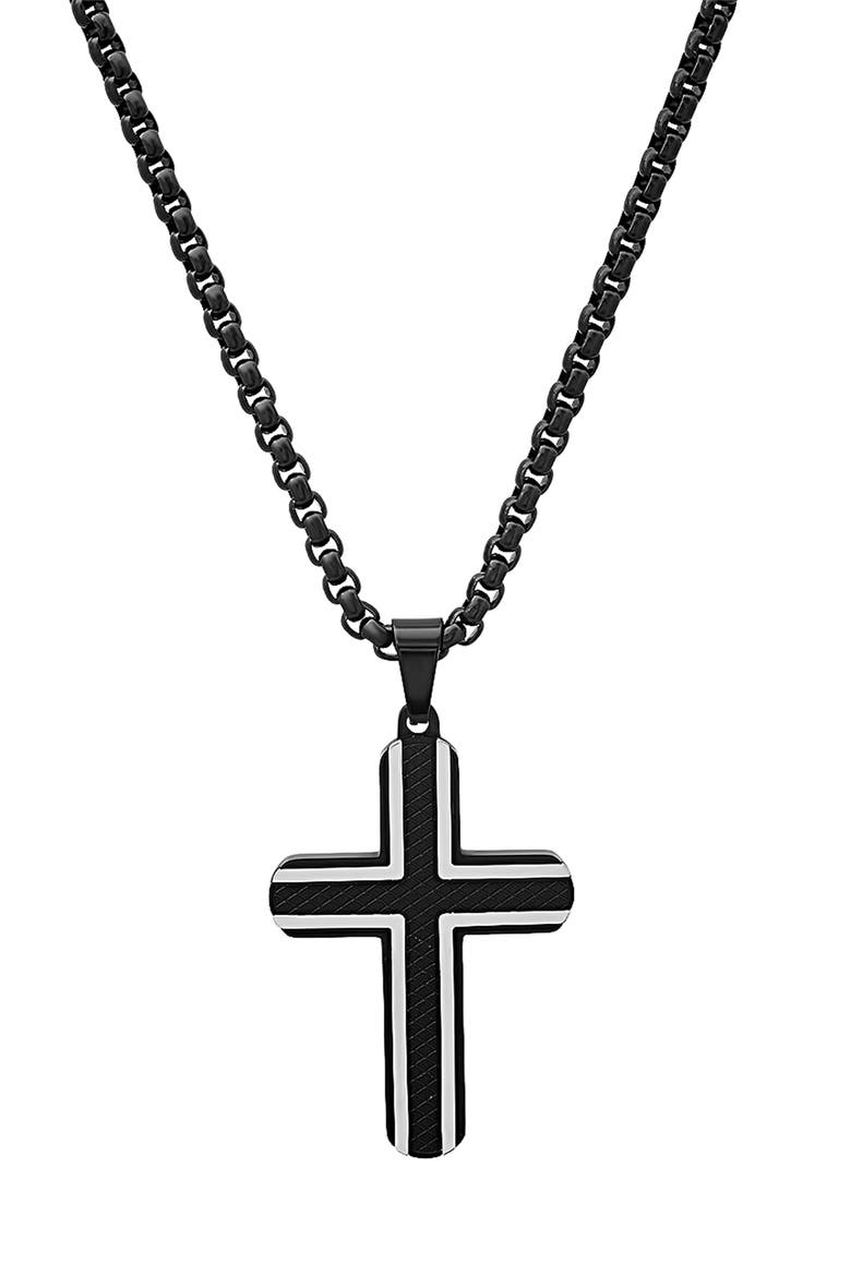 Men's Two-Tone Black Stainless Steel Cross Pendant Necklace, Main, color, SILVER/ BLACK
