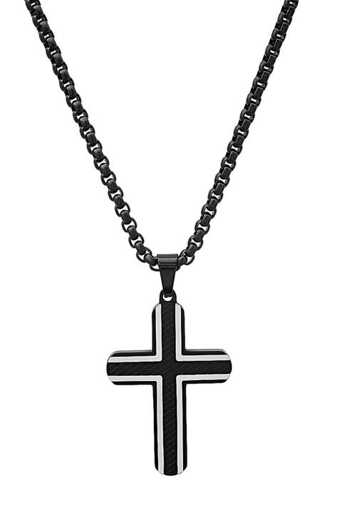 Men's Two-Tone Black Stainless Steel Cross Pendant Necklace