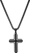 HMY JEWELRY Men's Two-Tone Black Stainless Steel Cross Pendant Necklace