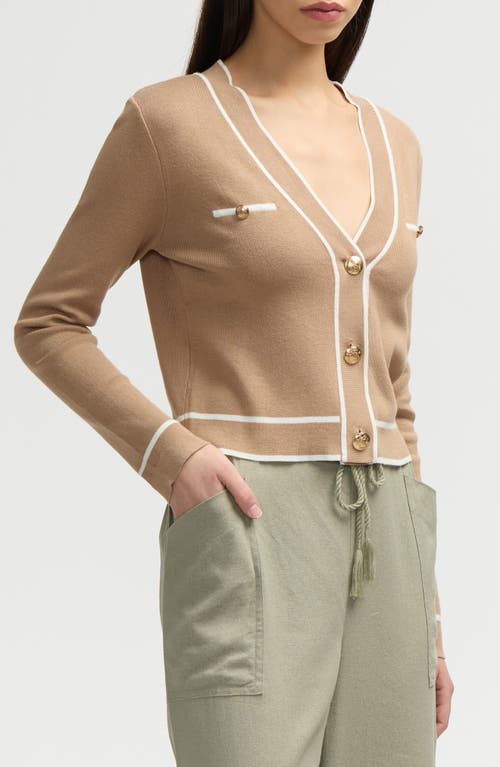 Nvlt Stripe Crop Cardigan In Camel/white