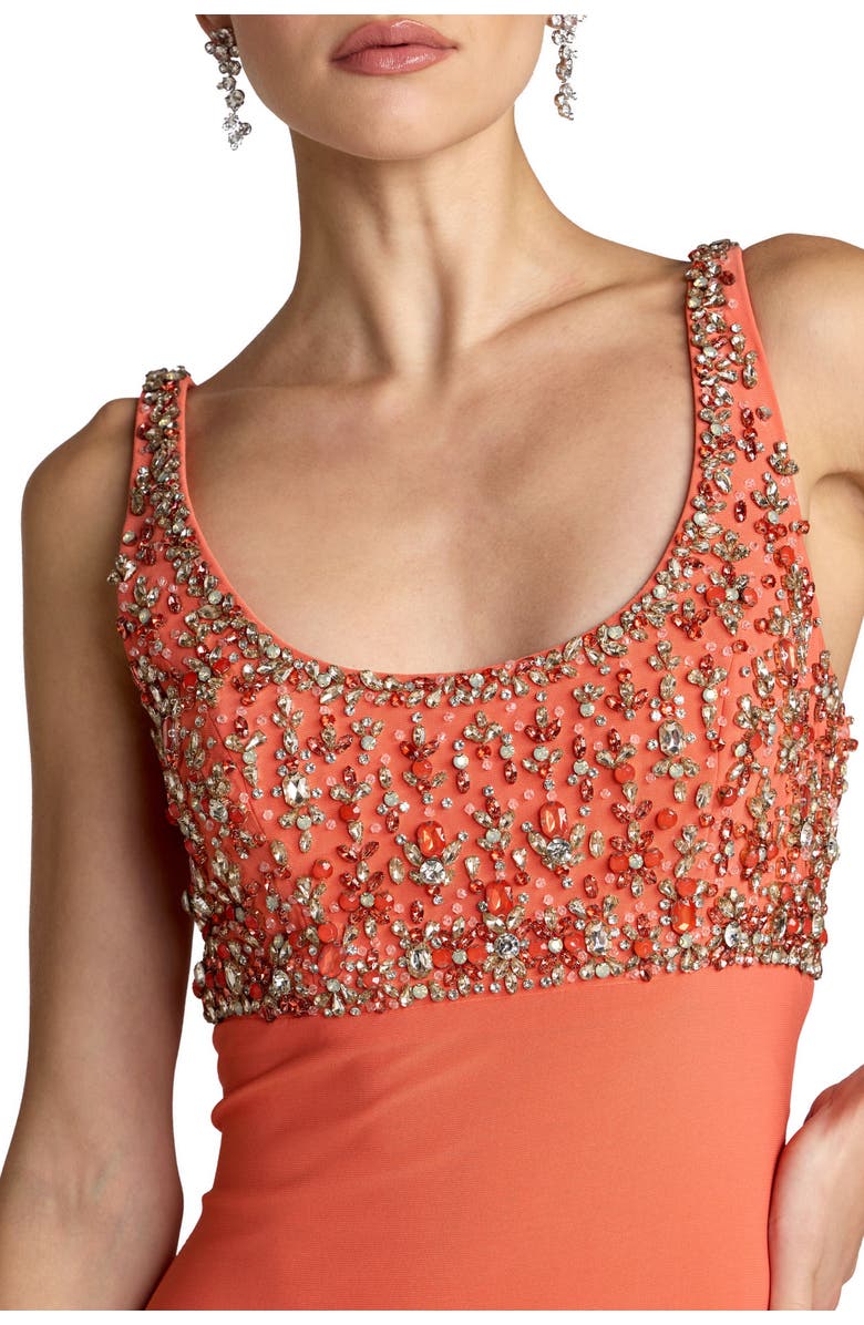 Mac Duggal Sleeveless Scoop Neck Embellished Jersey Gown, Alternate, color, Coral