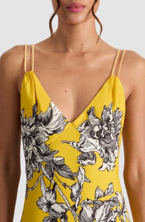 Alice And Olivia Kiro Blooming Wild Golden Hour Midi Slip Dress In Yellow