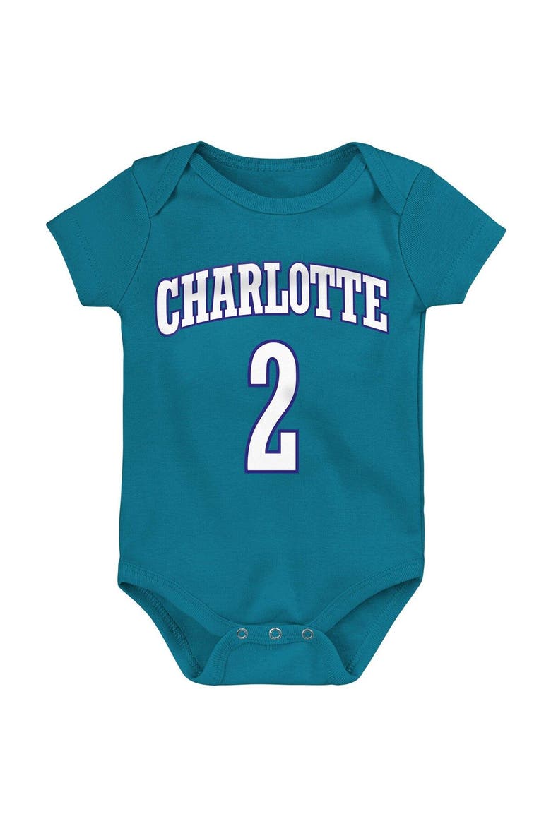 Infant Mitchell & Ness Larry Johnson Teal Charlotte Hornets Hardwood Classics Name & Number Bodysuit, Alternate, color, Teal