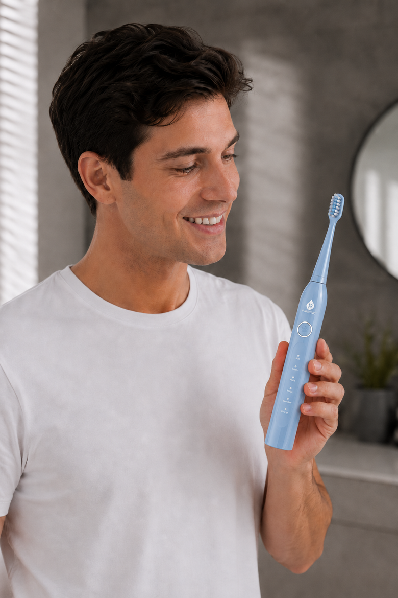 USB Rechargeable Sonic Toothbrush with 12 Brush Heads, Alternate, color, Blue