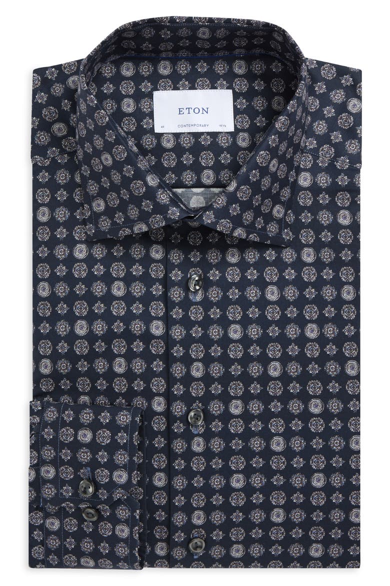 Contemporary Fit Geometric Dress Shirt, Alternate, color, NAVY
