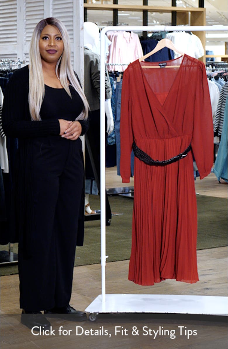 Precious Pleat Belted Long Sleeve Midi Dress, sales video thumbnail