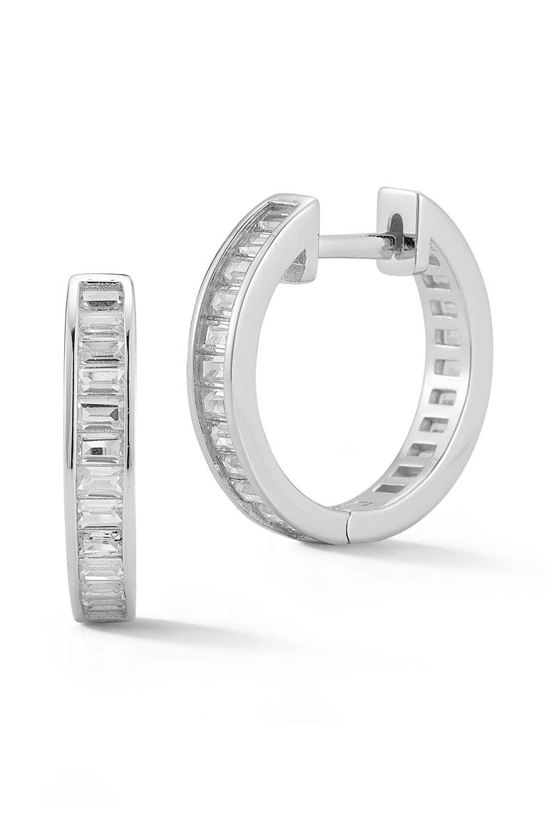 Baguette CZ Huggie Hoop Earrings, Main, color, SILVER