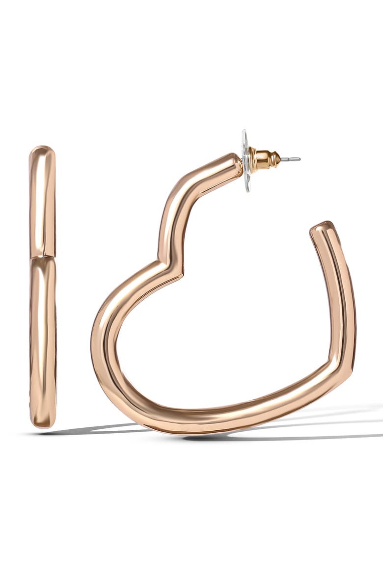 Open Heart Thin Wire Hoop Earrings in Gold, Main, color, Gold