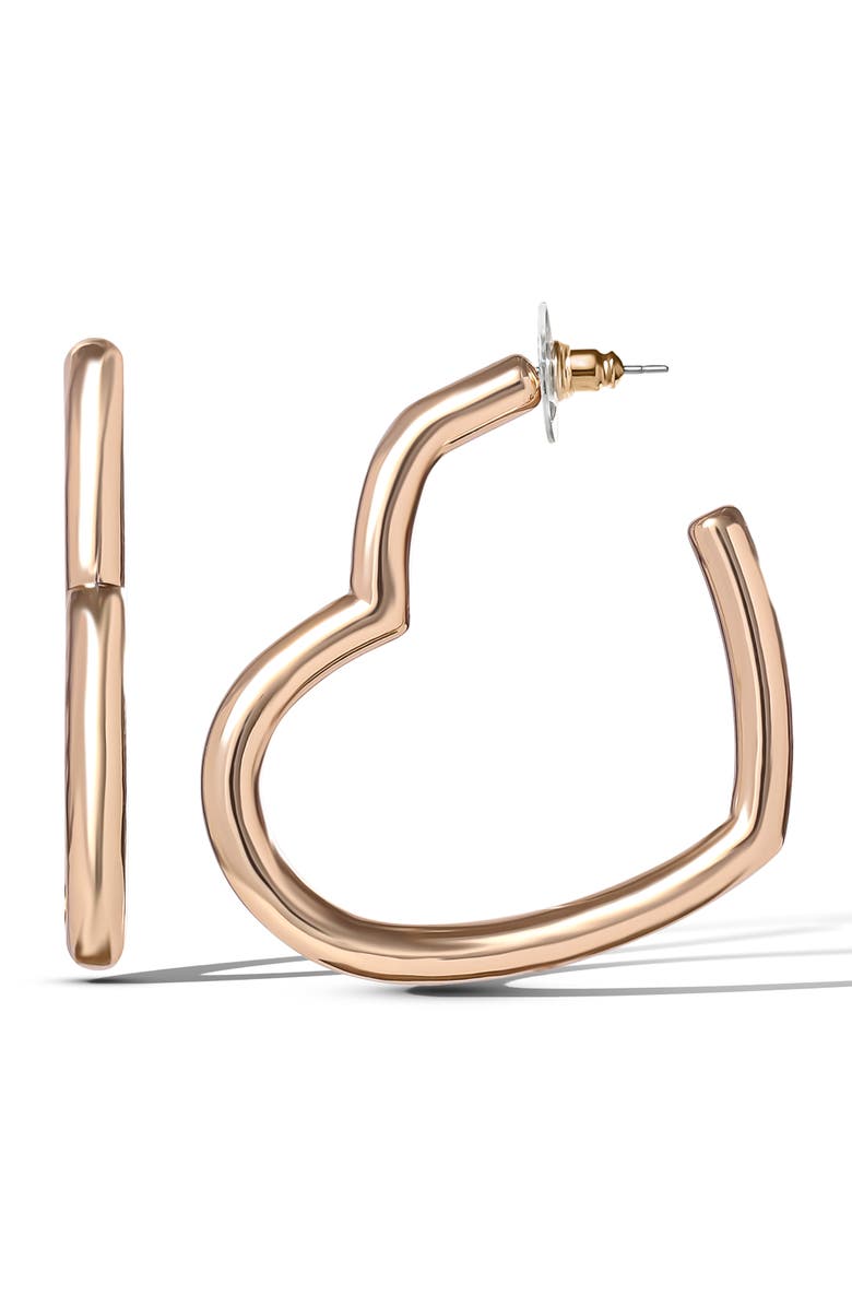 Jessica Simpson Open Heart Thin Wire Hoop Earrings in Gold, Main, color, Gold