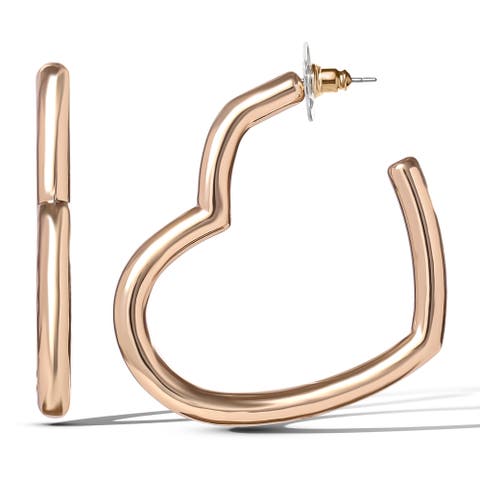 Open Heart Thin Wire Hoop Earrings in Gold