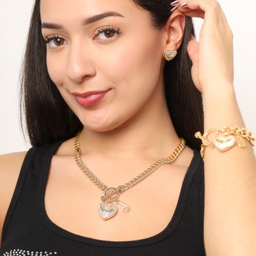 Juicy Couture Heart Crystal Stud Earrings, Gold-tone With Crystals In Gold