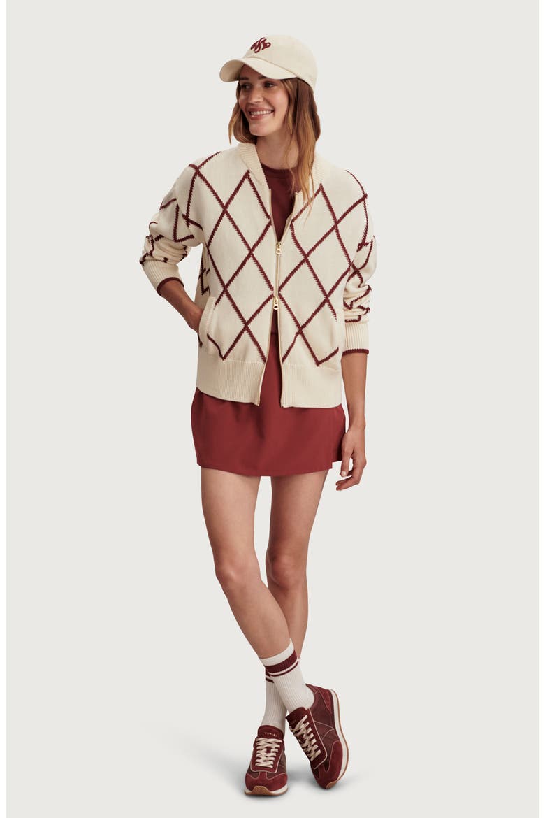 Nile Cotton Bomber Cardigan, Alternate, color, IVORY / PORT