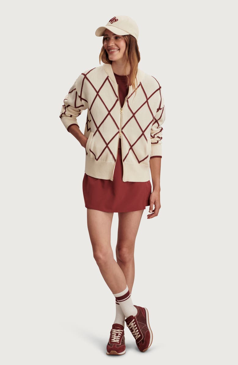 Varley Nile Cotton Bomber Cardigan, Alternate, color, Ivory / Port