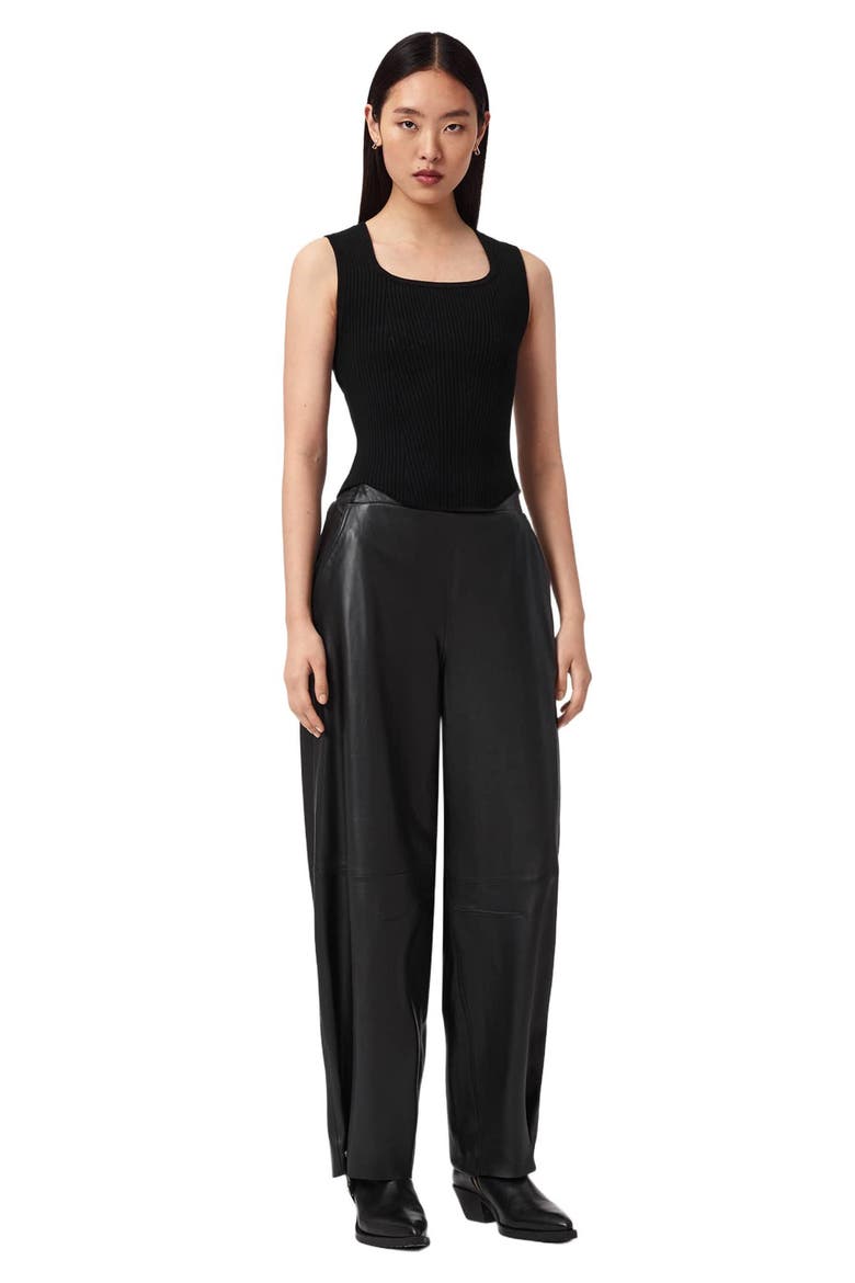 Etta Barrel Leg Leather Pants, Alternate, color, BLACK