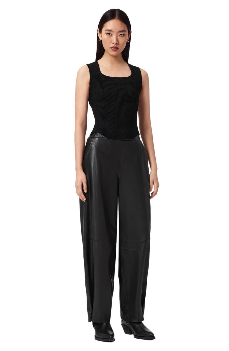 AllSaints Etta Barrel Leg Leather Pants, Alternate, color, Black