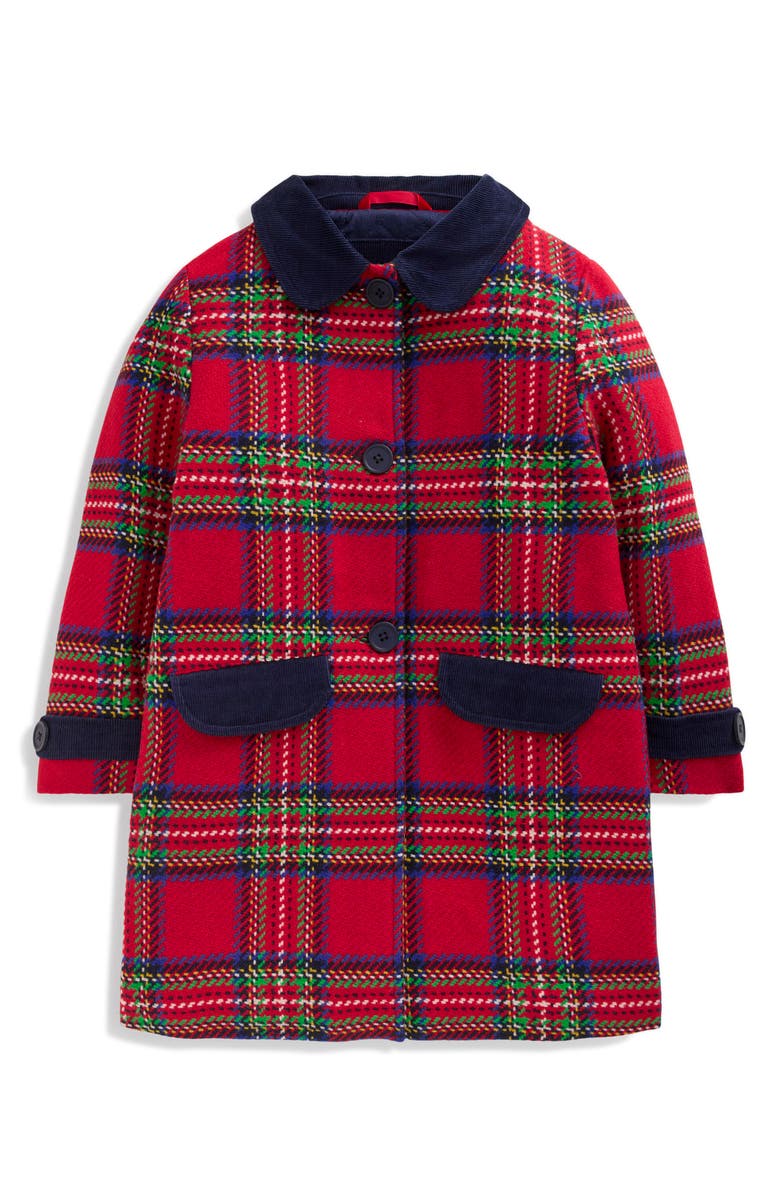 Mini Boden Kids' Wool Blend Coat, Main, color, Red Check