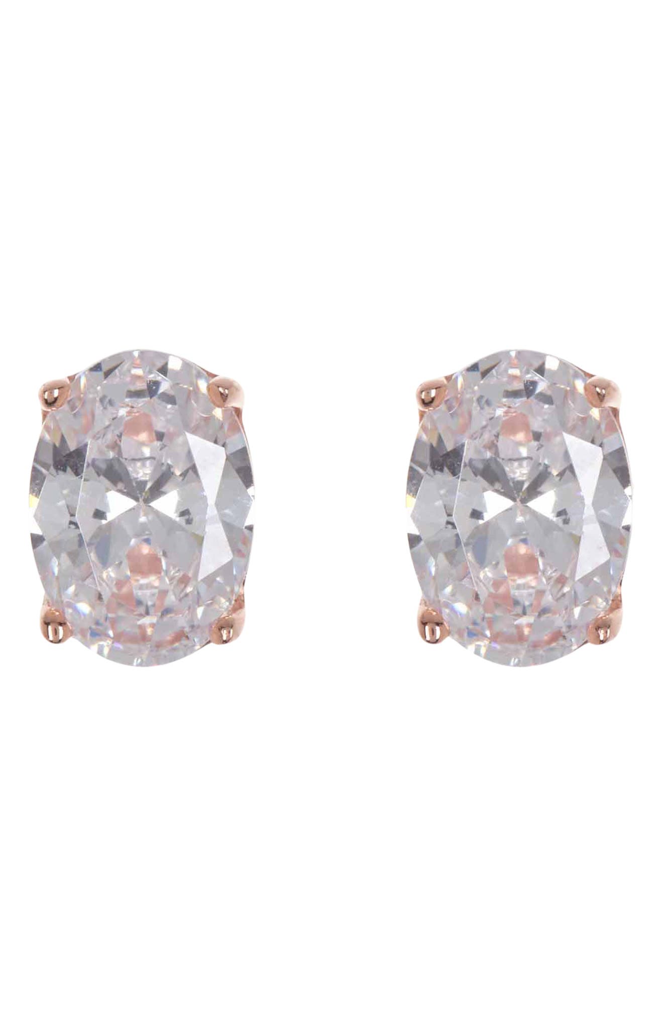 SUZY LEVIAN Rose Gold Plated Oval CZ Stud Earrings
