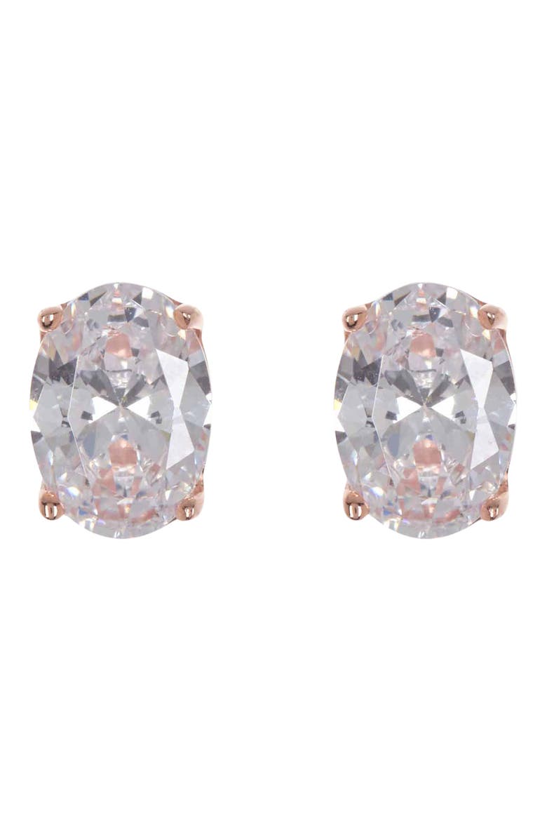 Rose Gold Plated Oval CZ Stud Earrings, Main, color, PINK
