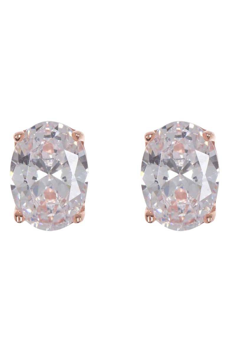 SUZY LEVIAN Rose Gold Plated Oval CZ Stud Earrings, Main, color, Pink