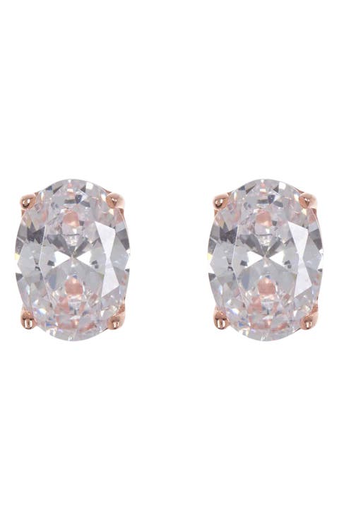 Rose Gold Plated Oval CZ Stud Earrings
