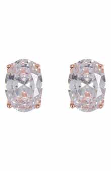 SUZY LEVIAN Rose Gold Plated Oval CZ Stud Earrings