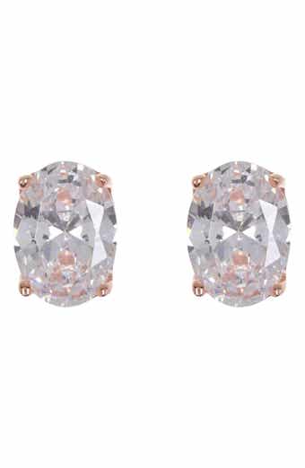 Rose Gold Plated Oval CZ Stud Earrings