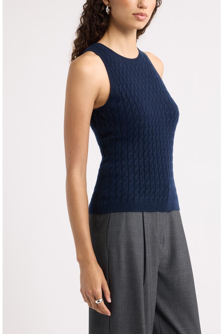 Cable Knit Cashmere Sweater Tank, Alternate, color, NAVY NIGHT