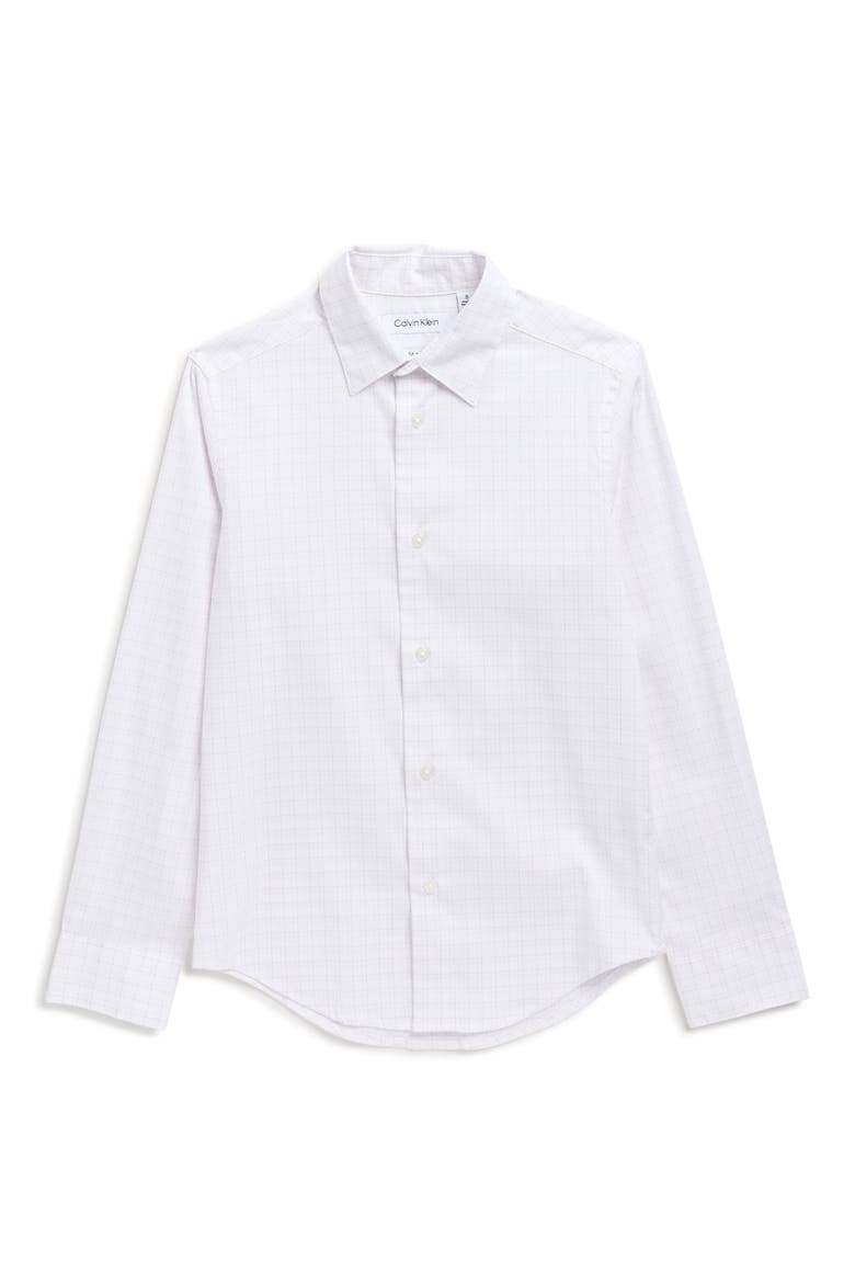 Kids' Dobby Check Stretch Button-Up Shirt, Main, color, WHITE/LIGHT PINK CHECK