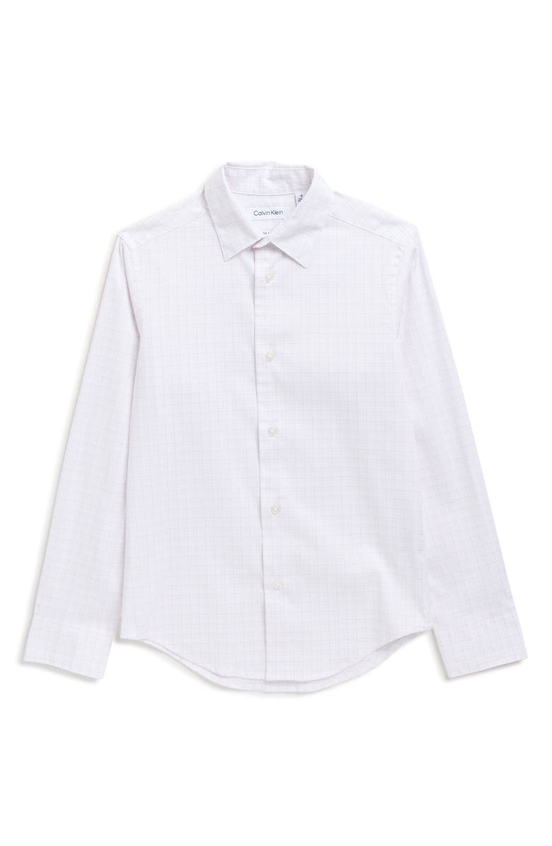 Calvin Klein Kids' Dobby Check Stretch Button-Up Shirt, Main, color, White/Light Pink Check
