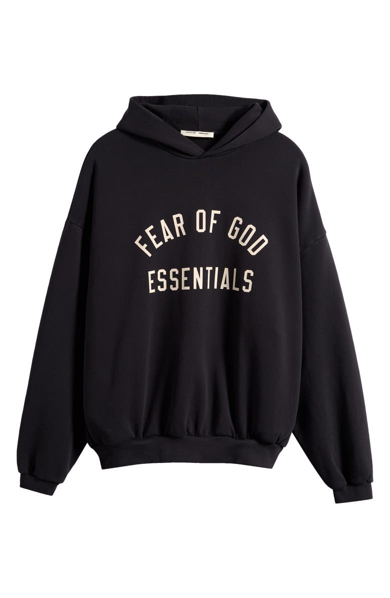 Fear of God Essentials '90s Fit Cotton Logo Hoodie, Alternate, color, Vintage Black