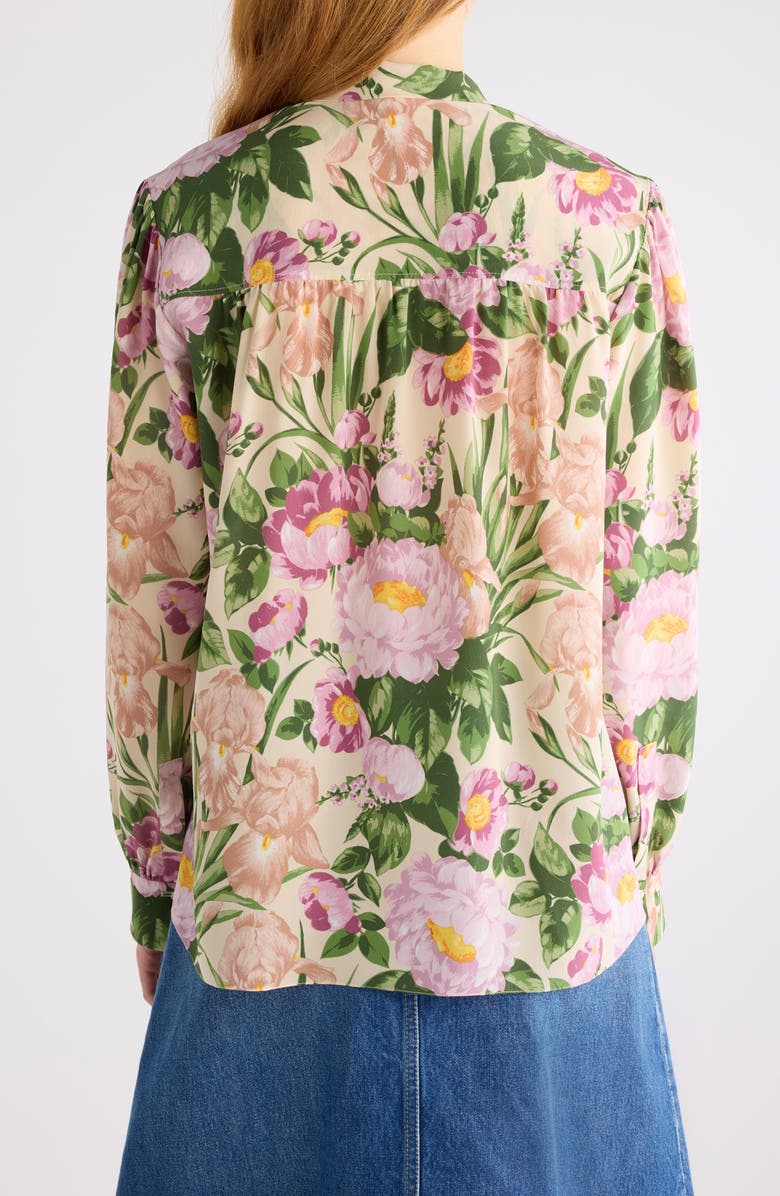 Chloé Floral Print Silk Charmeuse Top, Alternate, color, Macadamia Brown